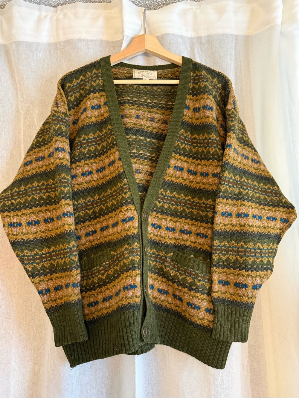 Vintage Olive Patterned Cardigan Sweater